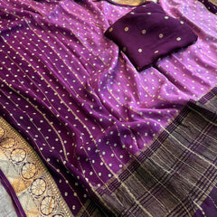 Chinon Crepe Banarasi Saree with Bandhani Print Design