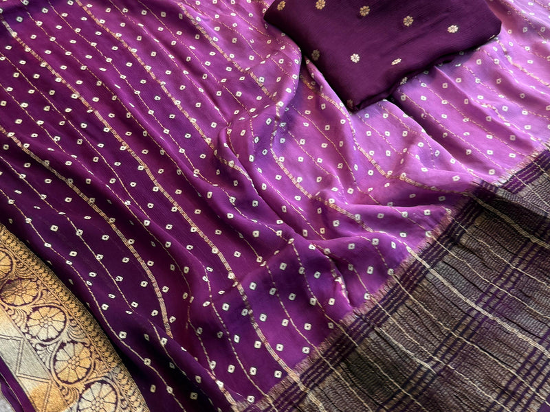 Chinon Crepe Banarasi Saree with Bandhani Print Design
