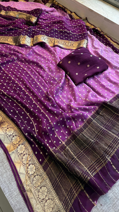 Chinon Crepe Banarasi Saree with Bandhani Print Design