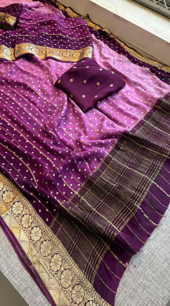 Chinon Crepe Banarasi Saree with Bandhani Print Design