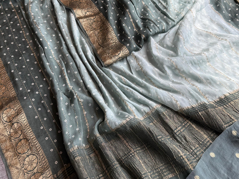 Chinon Crepe Banarasi Saree with Bandhani Print Design