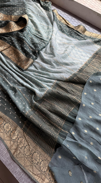 Chinon Crepe Banarasi Saree with Bandhani Print Design