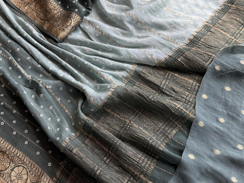 Chinon Crepe Banarasi Saree with Bandhani Print Design