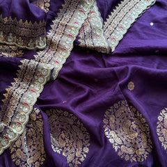 Munga Silk Saree with Zardozi, Pearl & Kutdana Embroidery