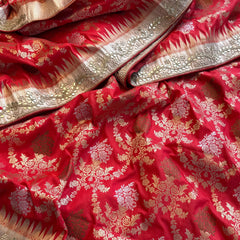 Munga Patola Silk Saree with Gotapatti & Pearl Embroidery
