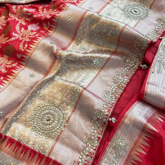 Munga Patola Silk Saree with Gotapatti & Pearl Embroidery