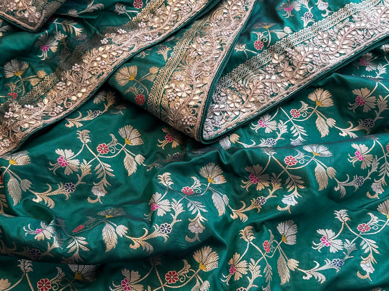 Munga Patola Silk Saree with Gotapatti & Pearl Embroidery