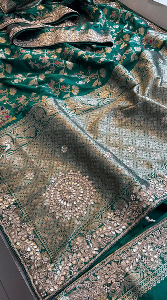 Munga Patola Silk Saree with Gotapatti & Pearl Embroidery
