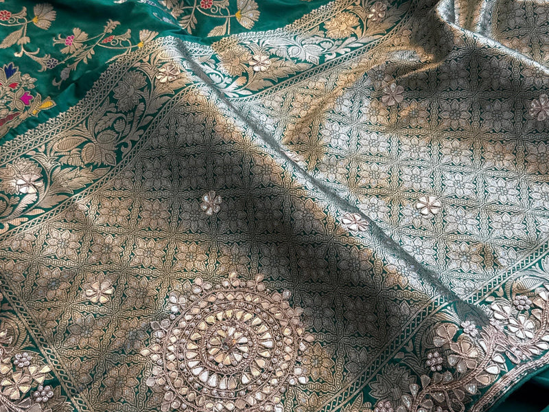 Munga Patola Silk Saree with Gotapatti & Pearl Embroidery