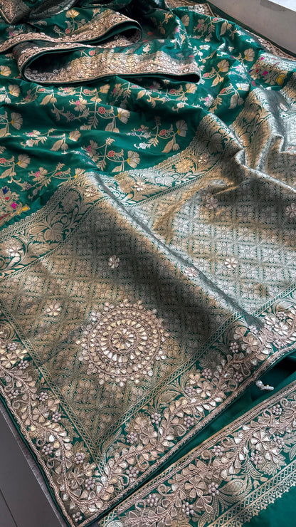 Munga Patola Silk Saree with Gotapatti & Pearl Embroidery