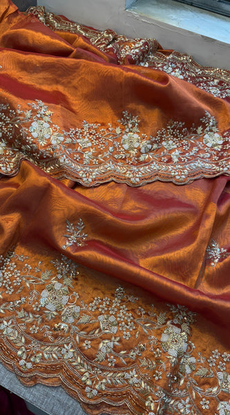 Tissue Handloom Silk Saree with Zardozi & Kutdana Work
