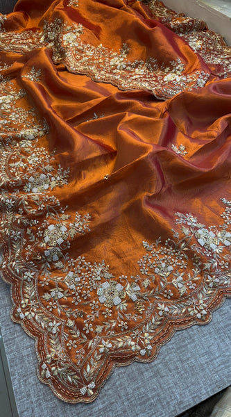 Tissue Handloom Silk Saree with Zardozi & Kutdana Work