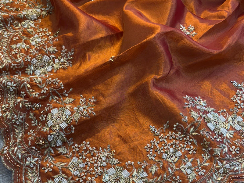 Tissue Handloom Silk Saree with Zardozi & Kutdana Work