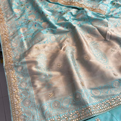 Munga Patola Silk Saree with Zardozi & Gotapatti Embellishment