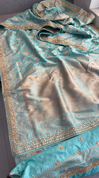 Munga Patola Silk Saree with Zardozi & Gotapatti Embellishment