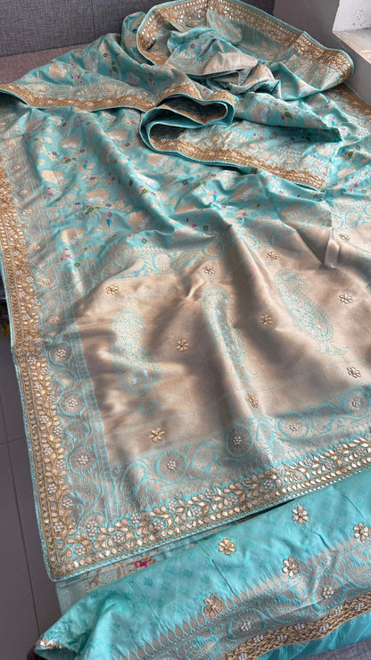 Munga Patola Silk Saree with Zardozi & Gotapatti Embellishment