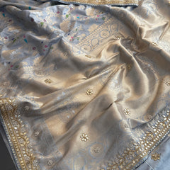 Munga Patola Silk Saree with Sequins & Pearl Embroidery