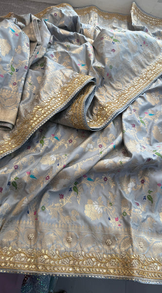 Munga Patola Silk Saree with Sequins & Pearl Embroidery