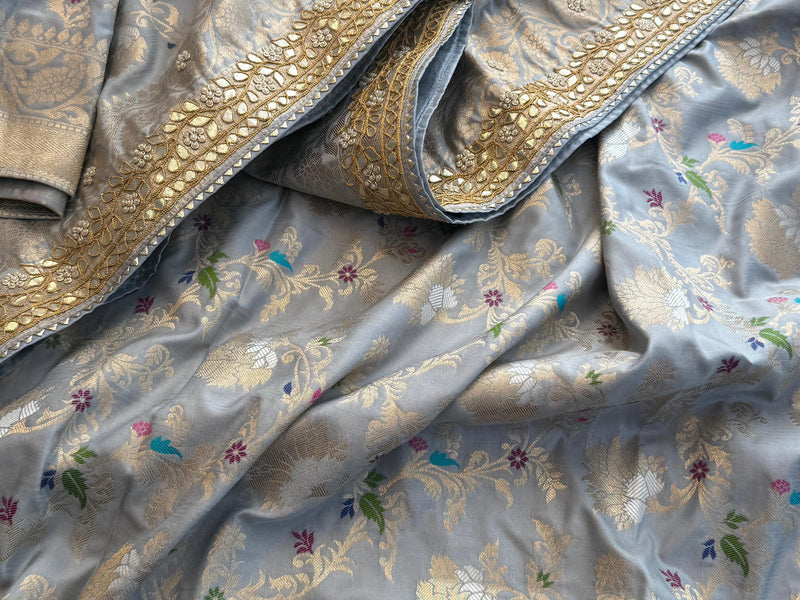 Munga Patola Silk Saree with Sequins & Pearl Embroidery