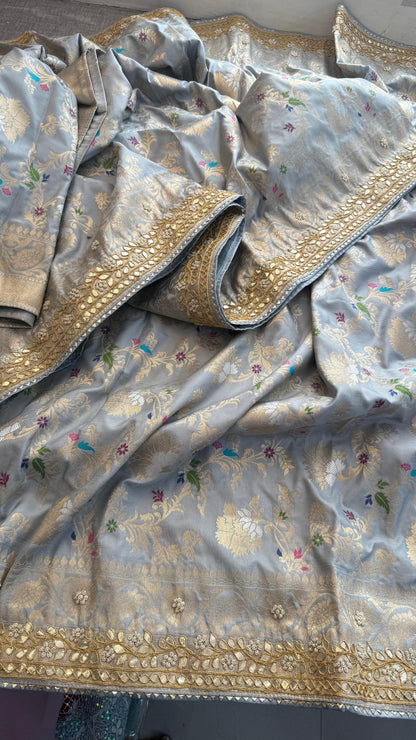 Munga Patola Silk Saree with Sequins & Pearl Embroidery