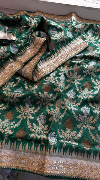 Munga Patola Silk Saree with Sequins & Pearl Embroidery