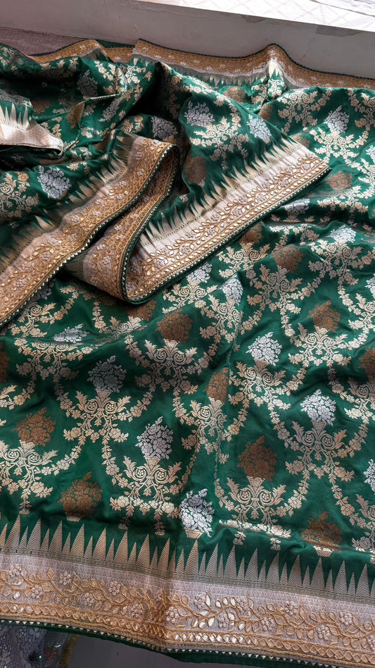 Munga Patola Silk Saree with Sequins & Pearl Embroidery