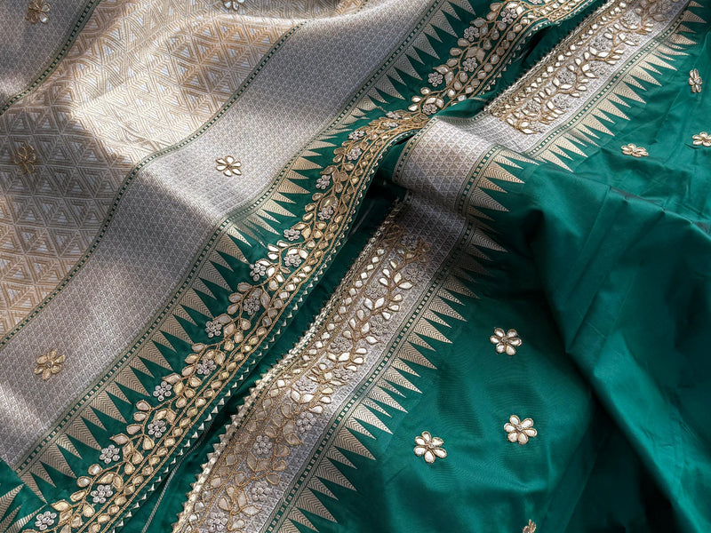 Munga Patola Silk Saree with Sequins & Pearl Embroidery