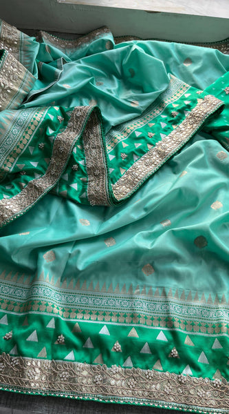 Munga Patola Silk Saree with Sequins & Pearl Embroidery