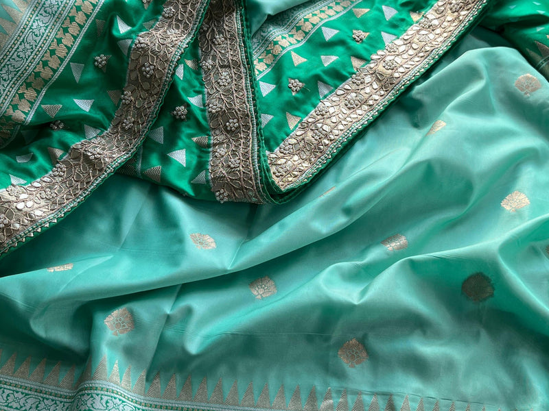 Munga Patola Silk Saree with Sequins & Pearl Embroidery