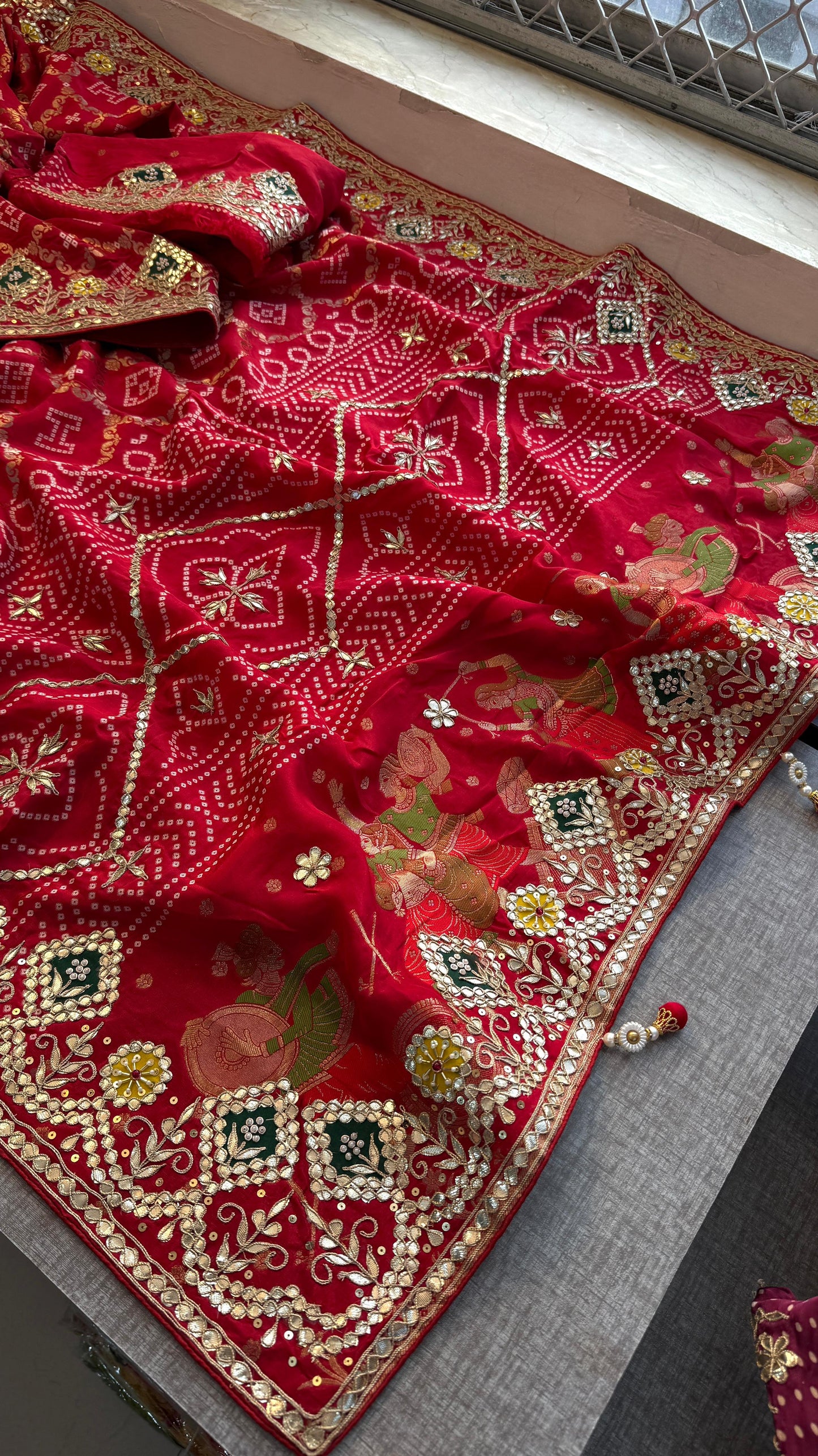 Crepe Banarasi Silk Saree with Gotapatti & Pearl Work