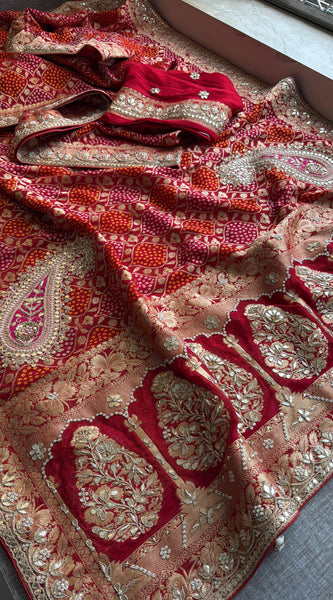 Khaddi Georgette Banarasi Saree with Gotapatti & Pearl Work