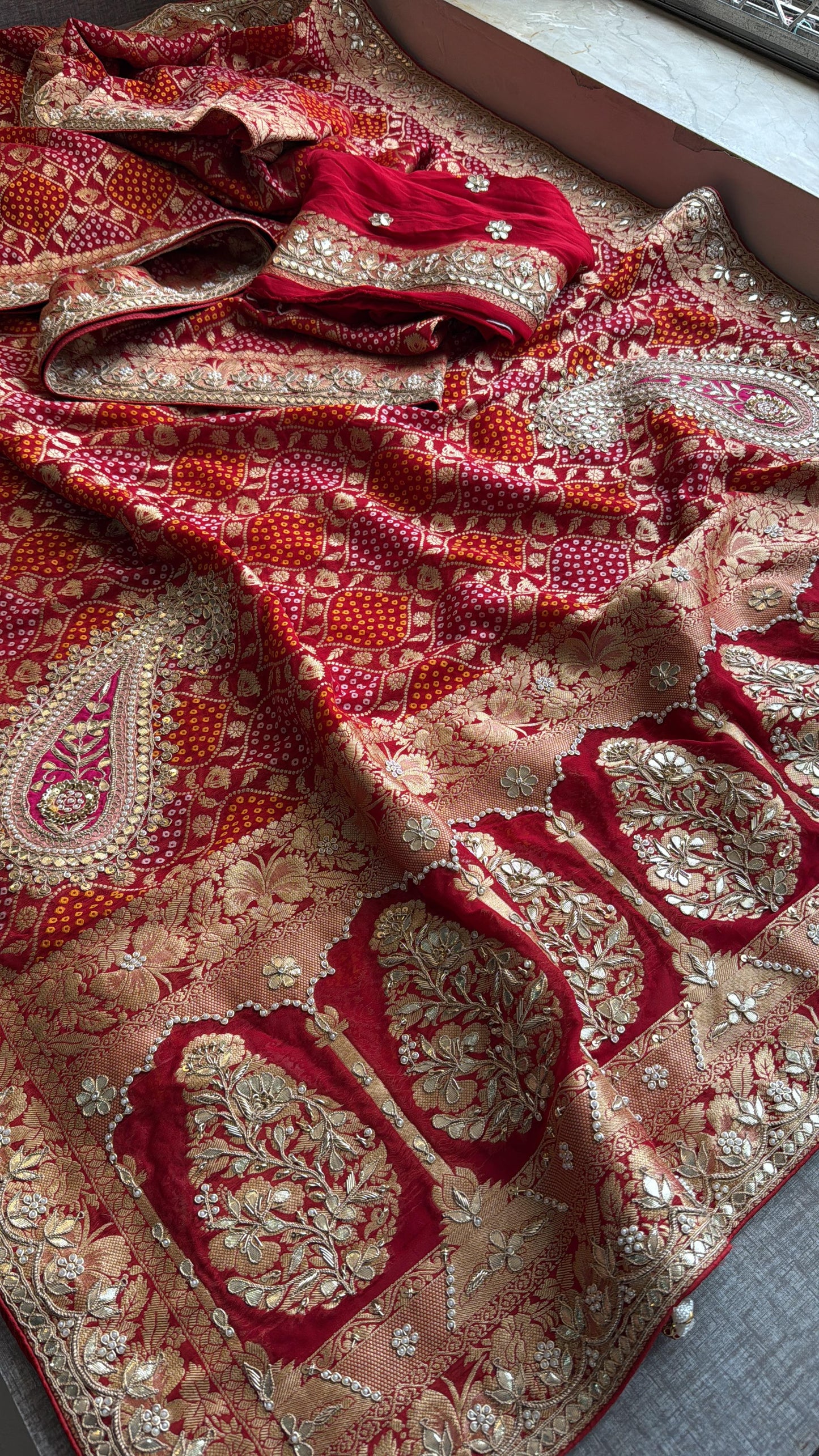 Khaddi Georgette Banarasi Saree with Gotapatti & Pearl Work