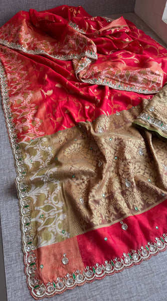 Kora Patola Banarasi Saree with Zardozi & Anchor Work