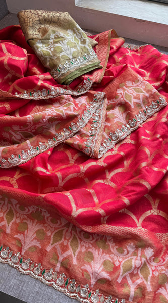 Kora Patola Banarasi Saree with Zardozi & Anchor Work