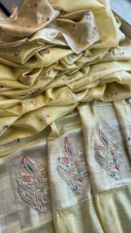 Banarasi Tissue Linen Silk Saree with Resham & Gotapatti Work