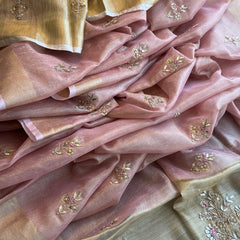 Tissue Linen Silk Banarasi Saree with Pearl & Resham Work