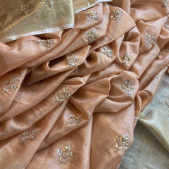 Tissue Linen Silk Banarasi Saree with Pearl & Resham Work