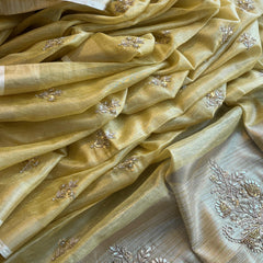Tissue Linen Silk Banarasi Saree with Pearl & Resham Work