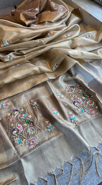 Handloom Tissue Silk Banarasi Saree with Zardozi & Gotapatti
