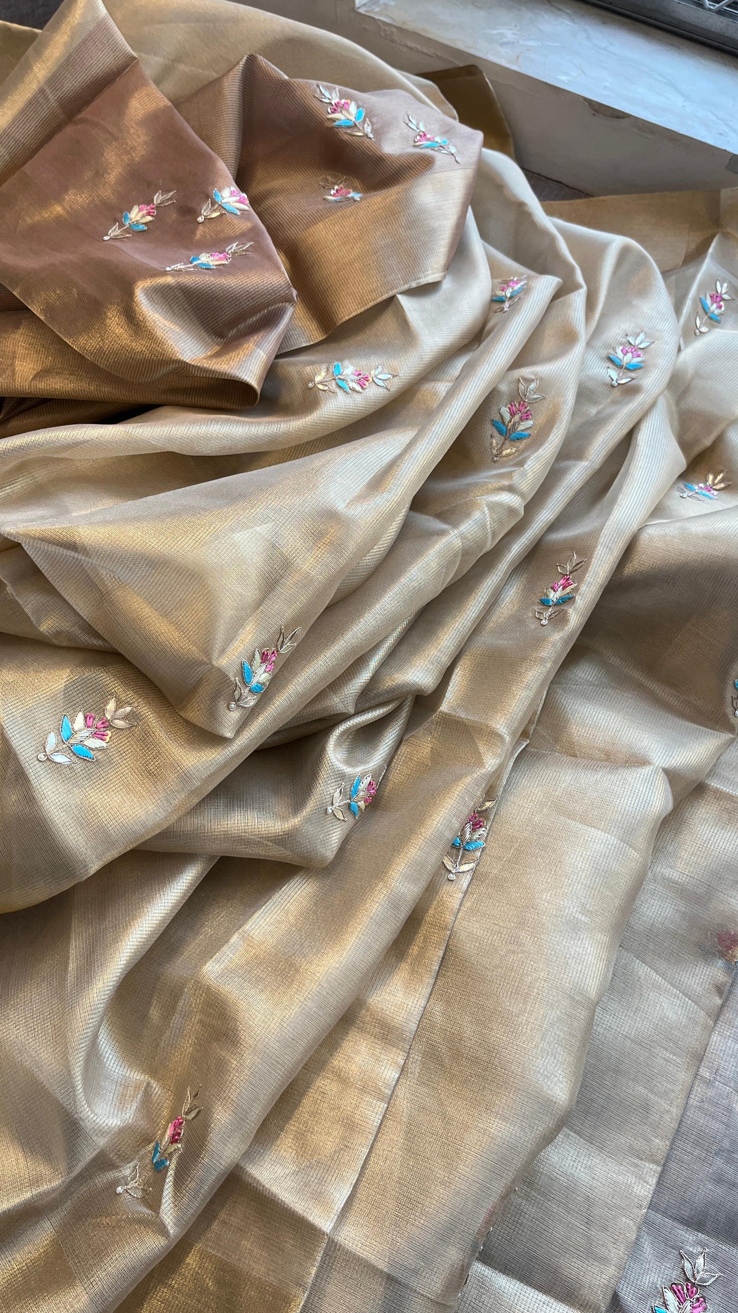 Handloom Tissue Silk Banarasi Saree with Zardozi & Gotapatti