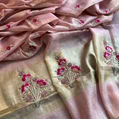Banarasi Tissue Linen Silk Saree with Resham & Pearl Highlights