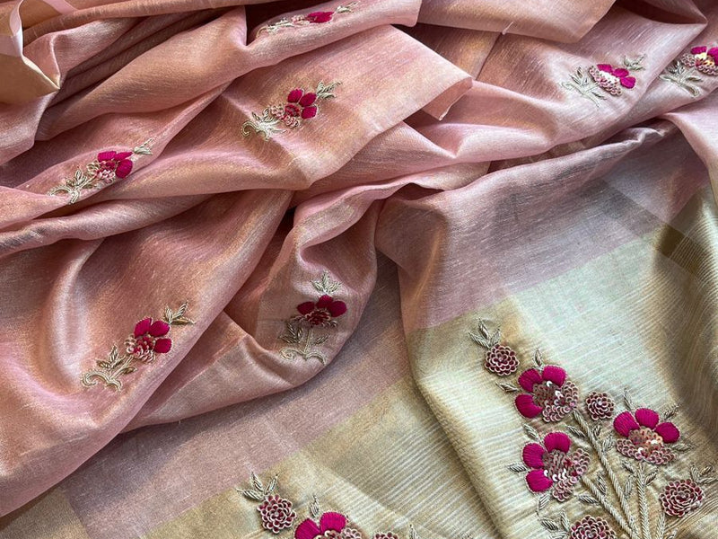 Banarasi Tissue Linen Silk Saree with Resham & Pearl Highlights