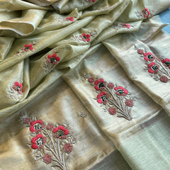 Banarasi Tissue Linen Silk Saree with Resham & Pearl Highlights