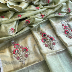 Banarasi Tissue Linen Silk Saree with Resham & Pearl Highlights
