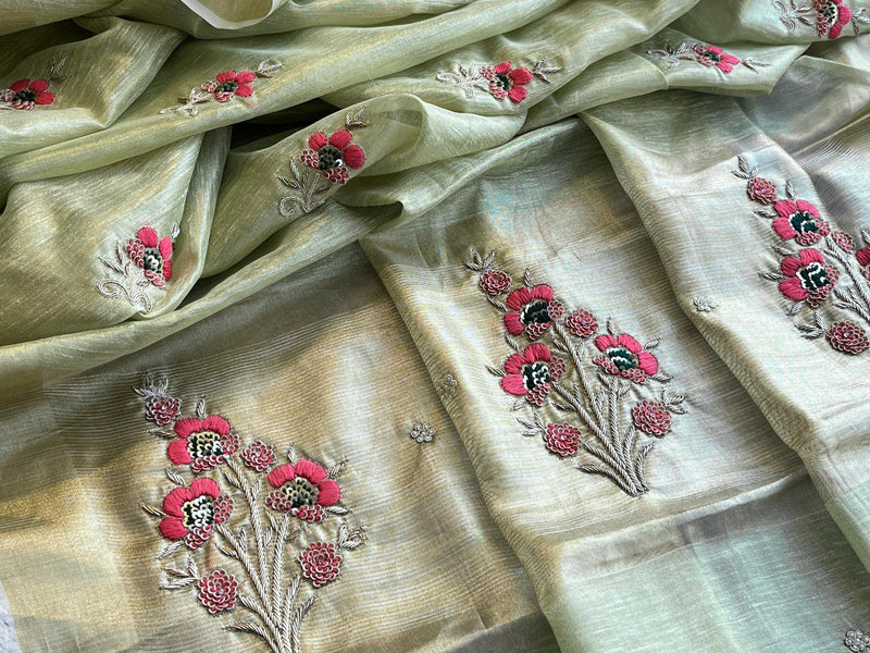 Banarasi Tissue Linen Silk Saree with Resham & Pearl Highlights