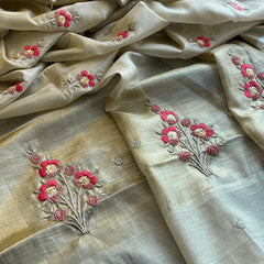 Banarasi Tissue Linen Silk Saree with Resham & Pearl Highlights