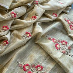 Banarasi Tissue Linen Silk Saree with Resham & Pearl Highlights