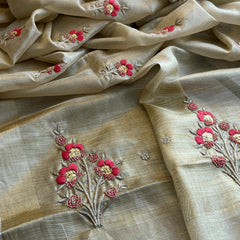 Banarasi Tissue Linen Silk Saree with Resham & Pearl Highlights
