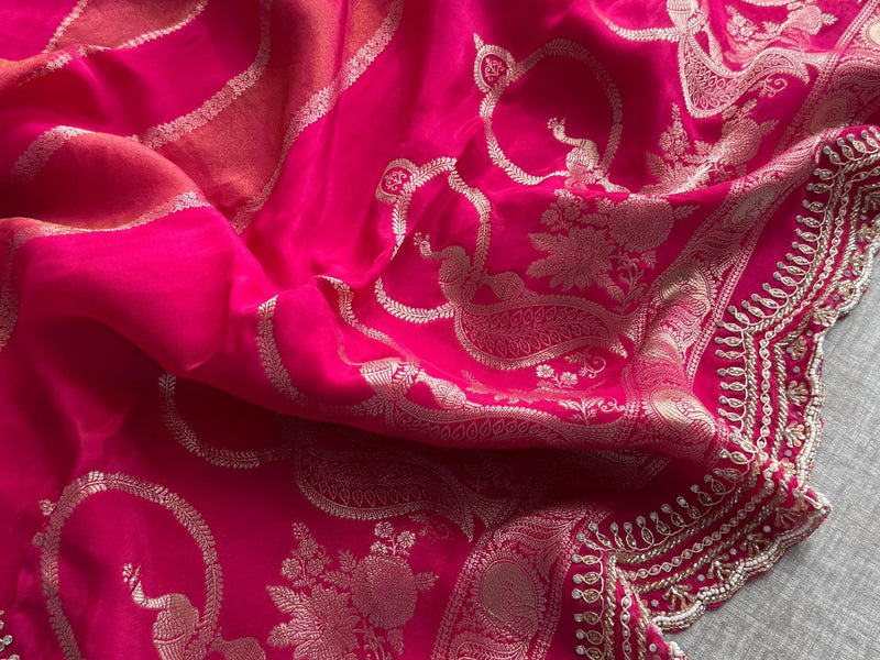 Cosmo Silk Banarasi Saree with Zardozi & Kutdana Work