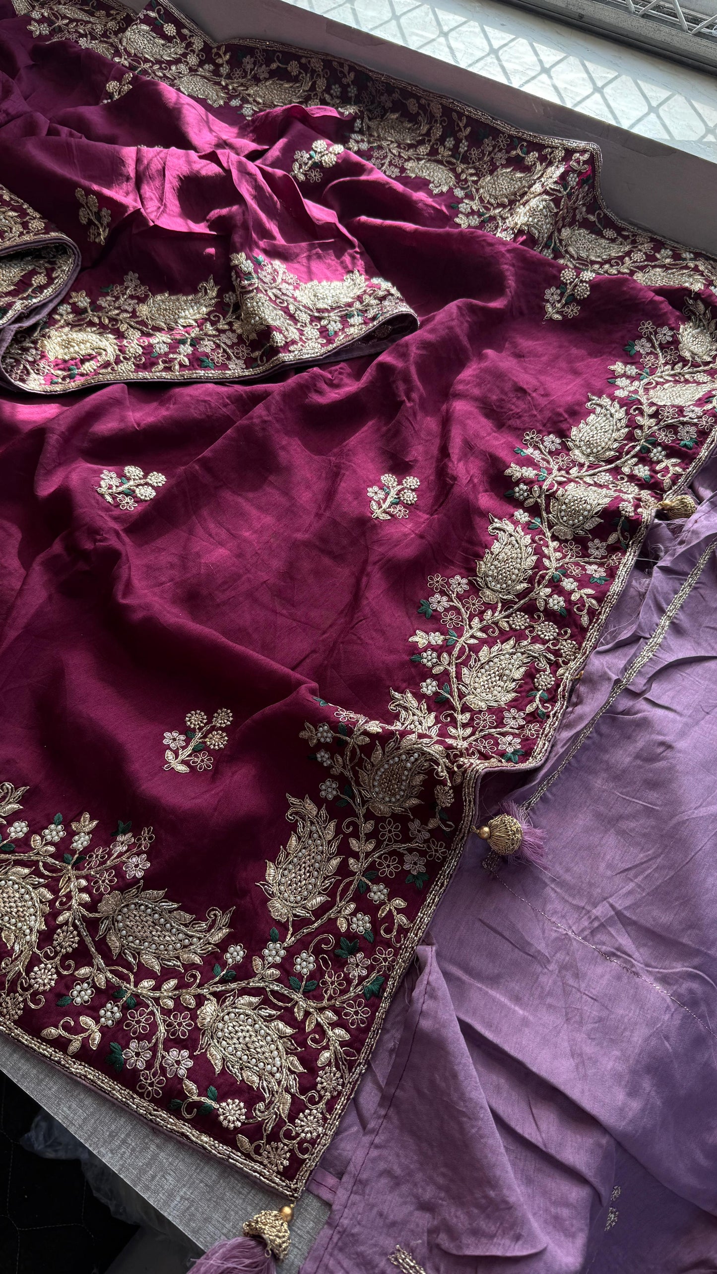 Munga Silk Saree with Zari, Resham & Pearl Embellishment